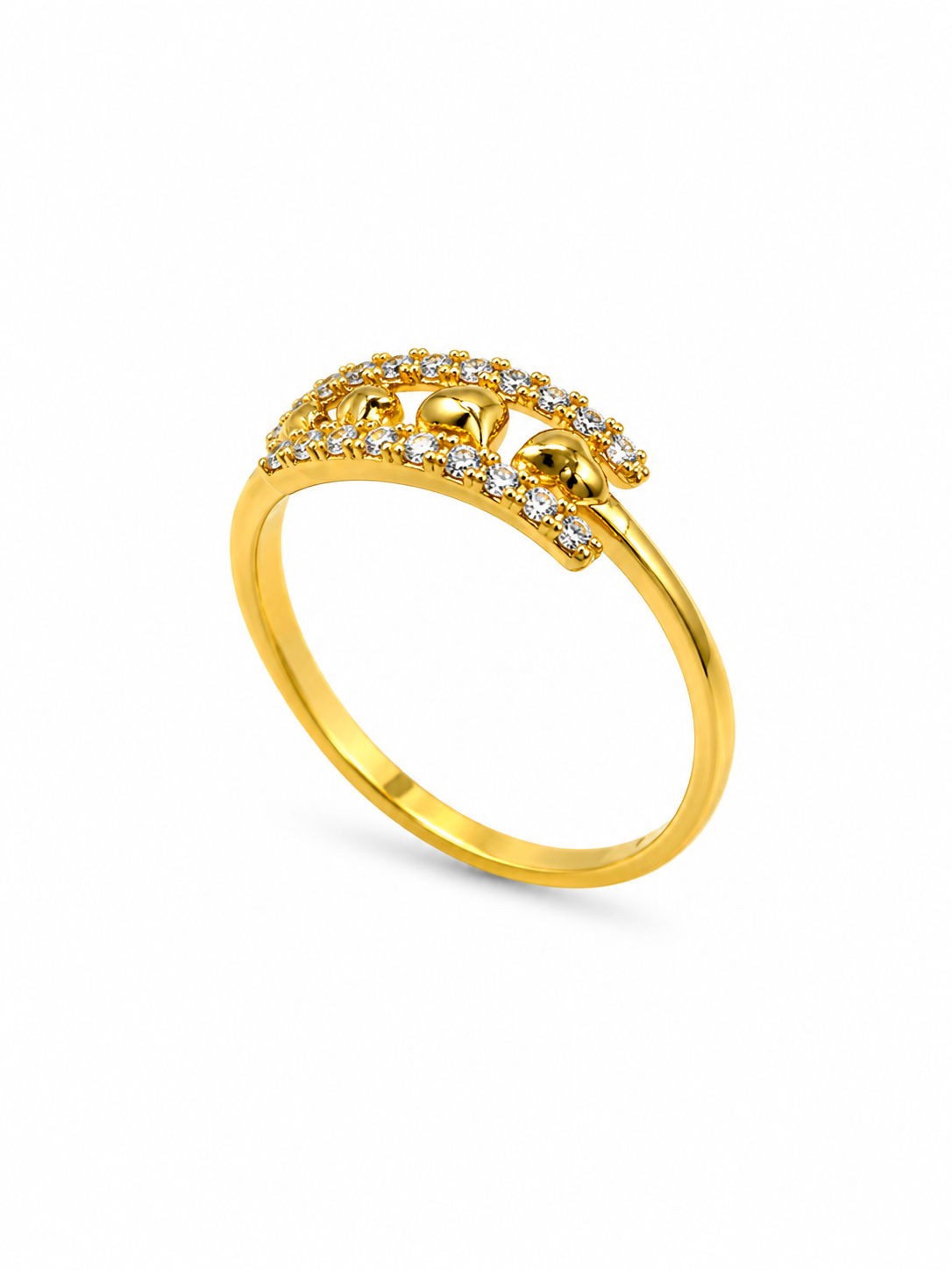 9K Gold Double Heart Diamond Ring (Size -12)