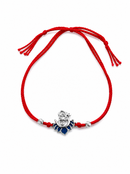 925 Silver Blue Lotus Ganesh Rakhi