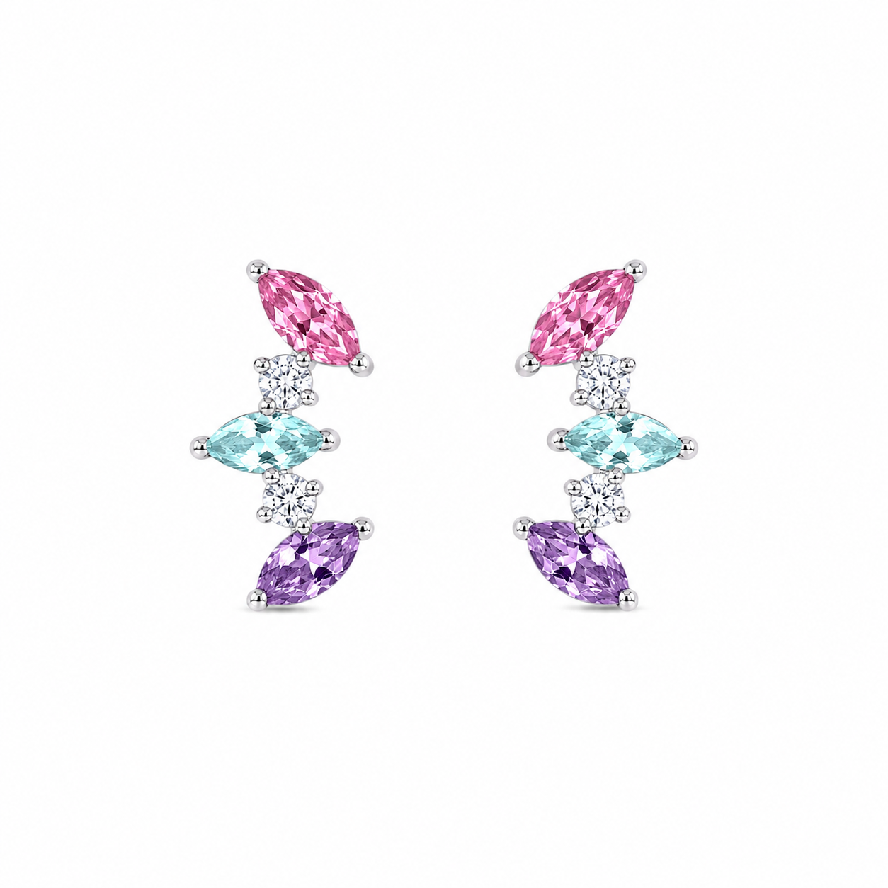 Silver Pastel Marquise Stud Earrings