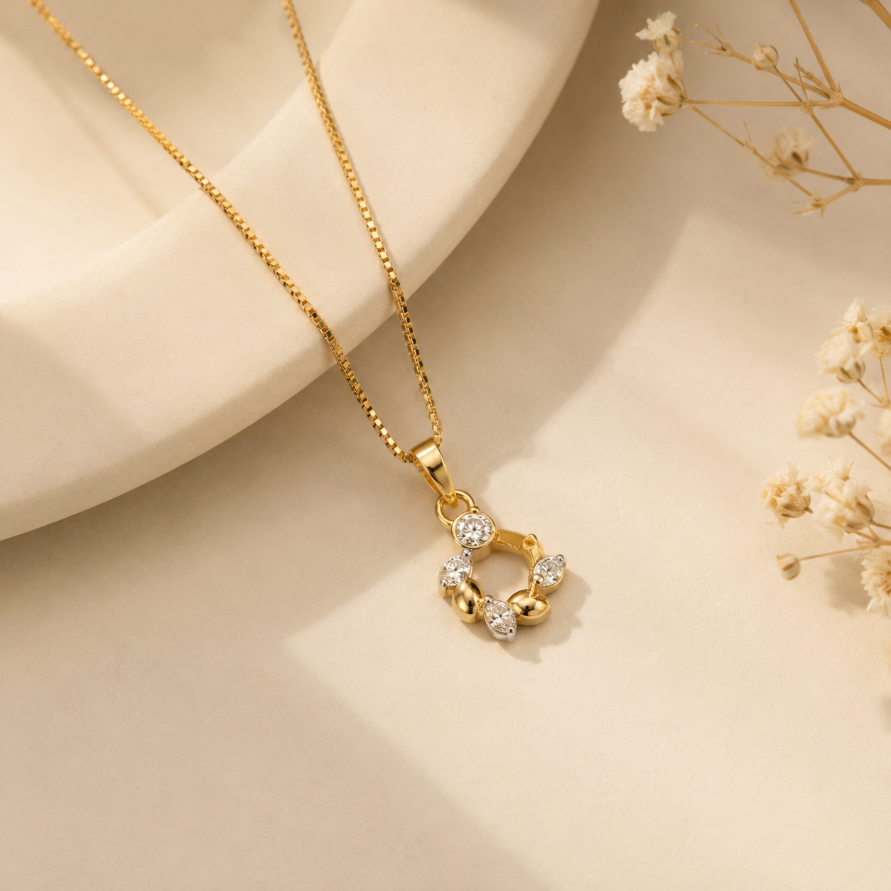 9K Gold Diamond Floral Circle Pendant