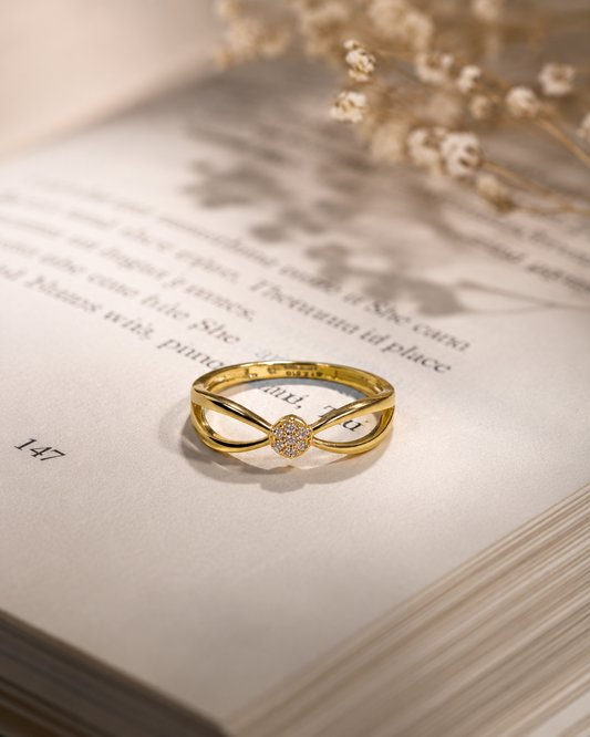 9K Gold Diamond Infinity Ring (Size - 13)
