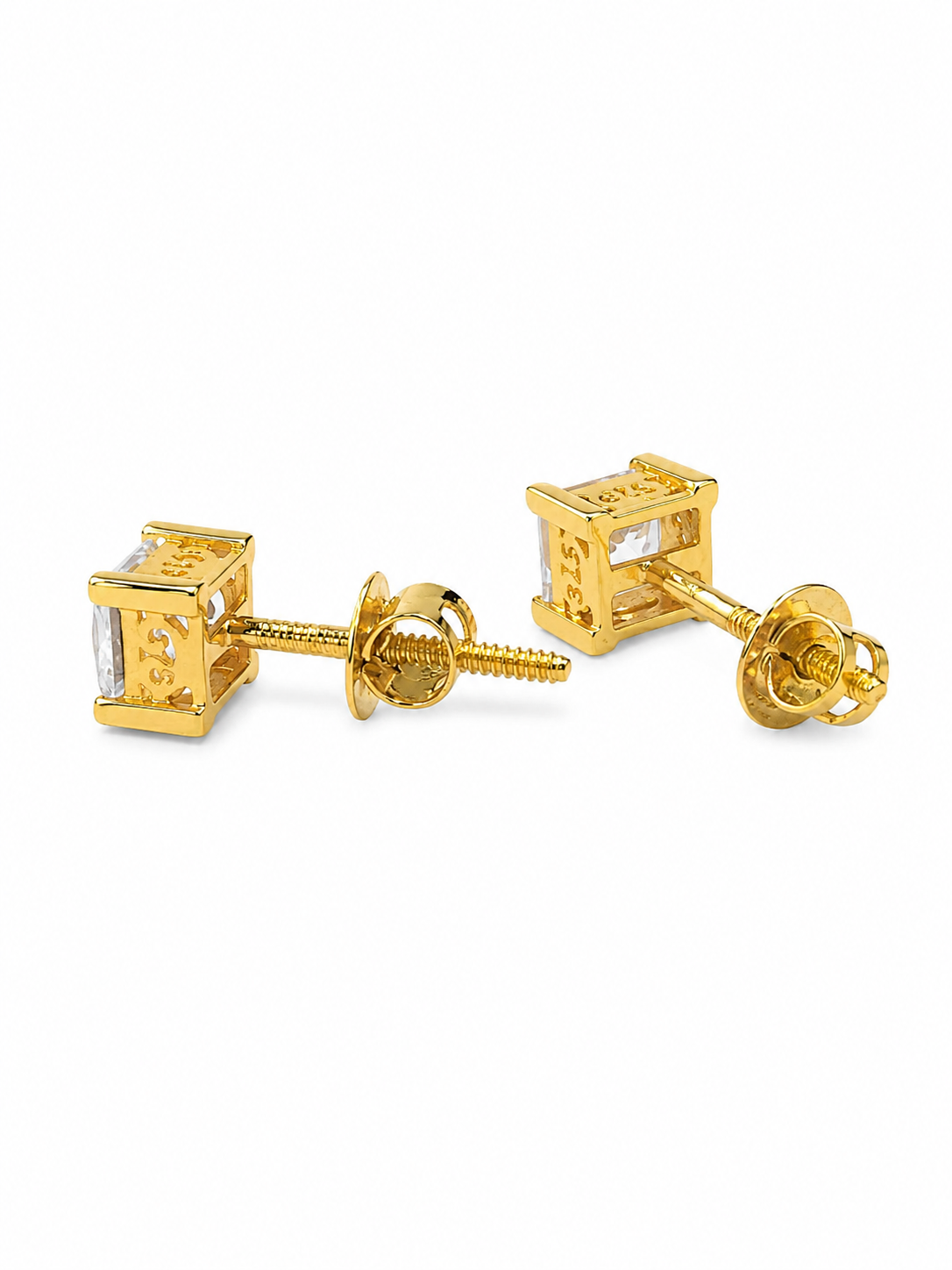 9K Gold Princess Cut Stud Earrings