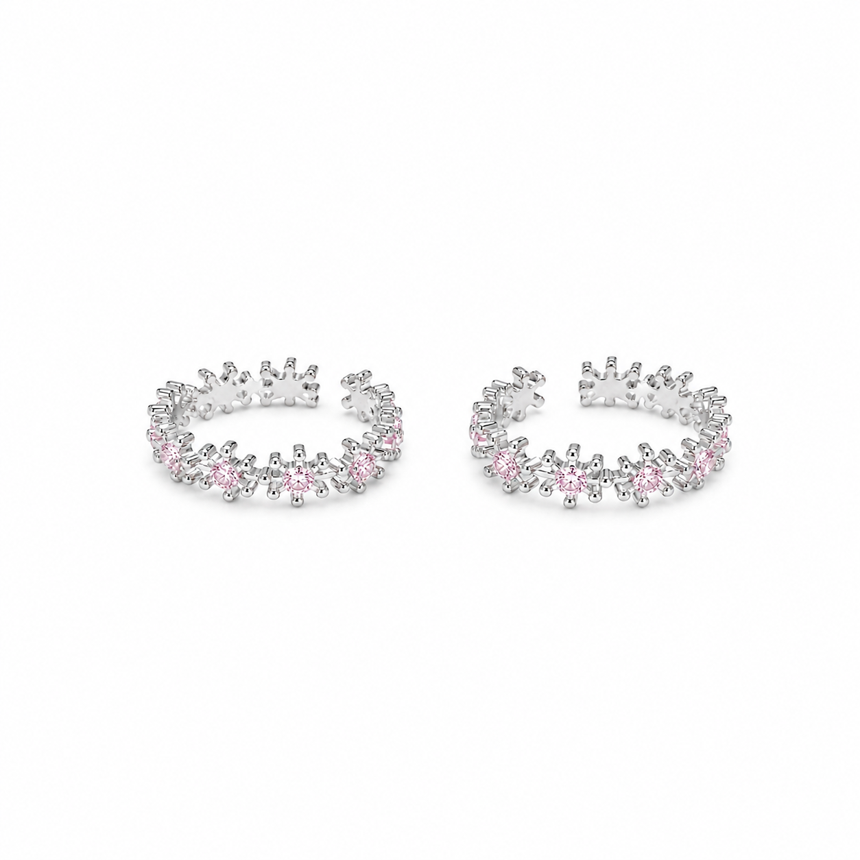 925 Silver Pink Crystal Snowflake Toe Ring