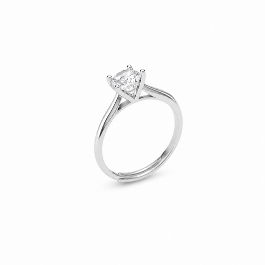 Silver Classic Pear Solitaire Adjustable Ring