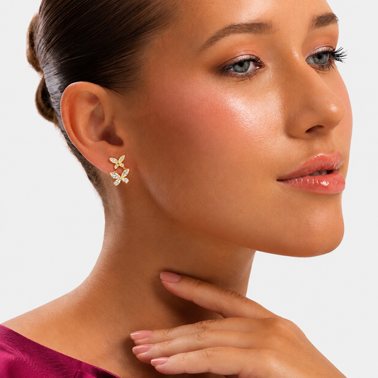 Silver Golden Flutter Drop Earrings
