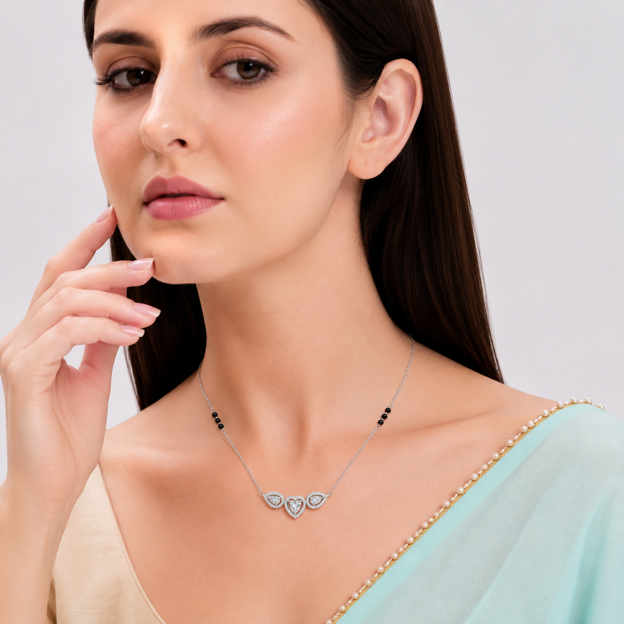 Silver Triple Heart Halo Mangalsutra