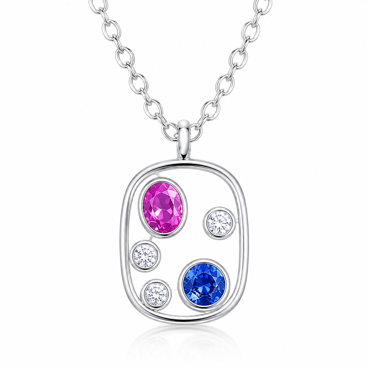 Silver Multi Stone Oval Necklace