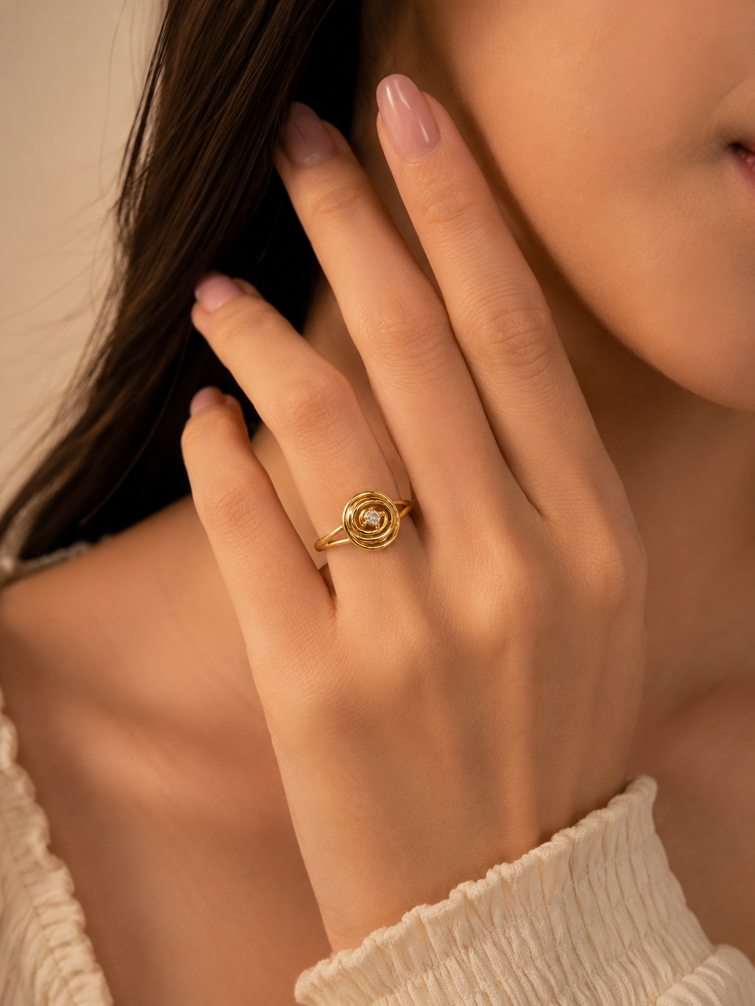 9K Gold Spiral Halo CZ Ring (Size -13)