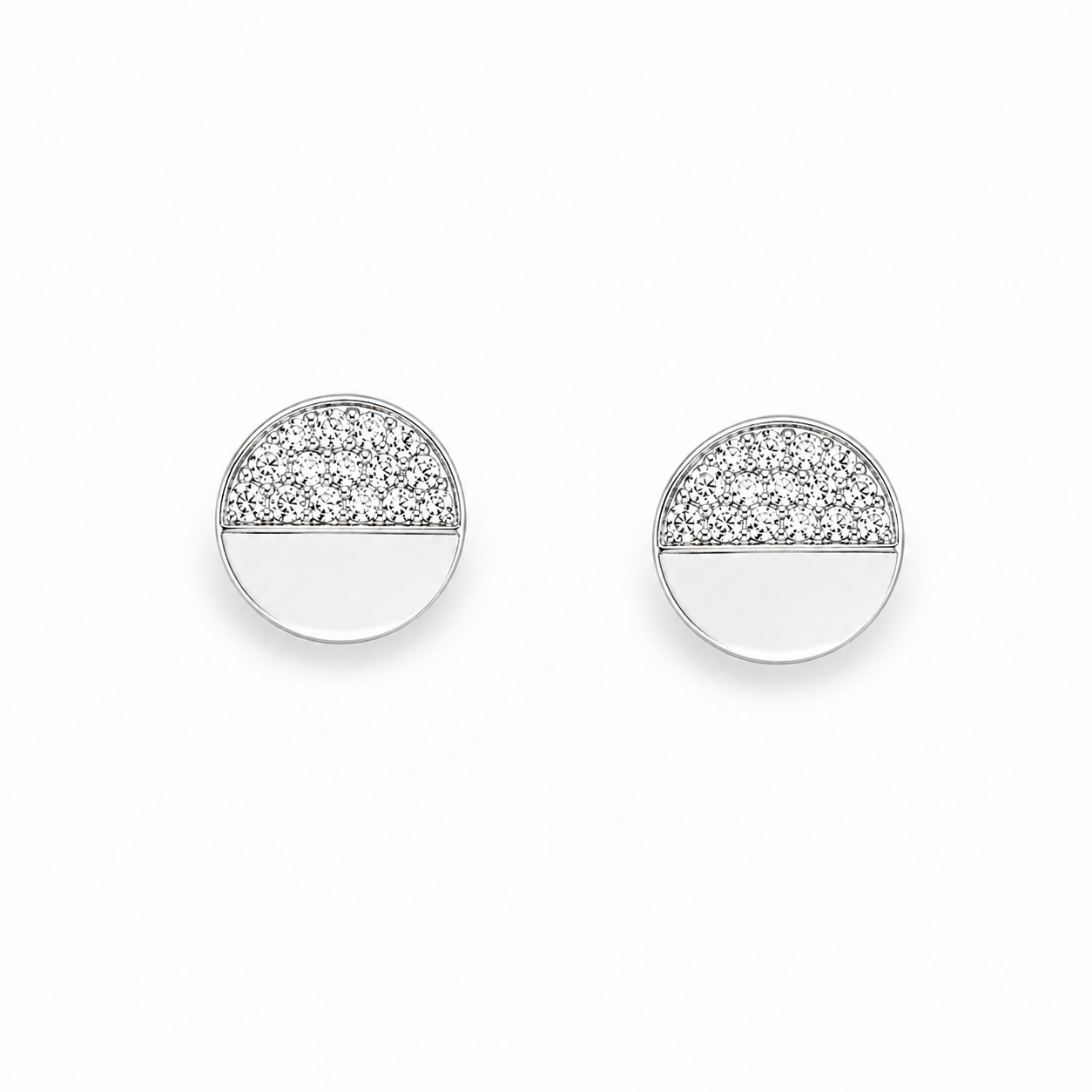 Silver Half Spark Circle Studs