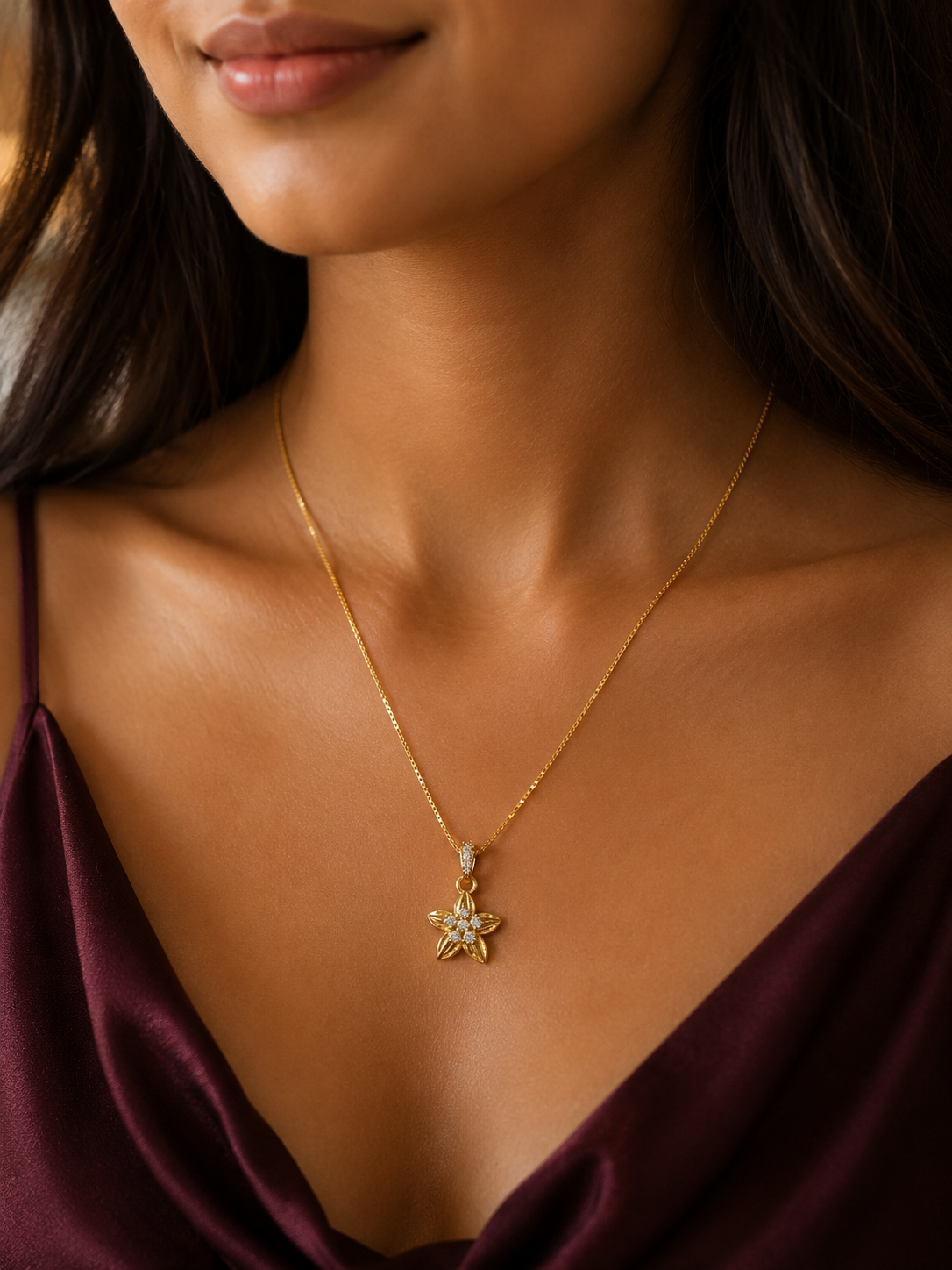 9K Gold Floral Diamond Pendant