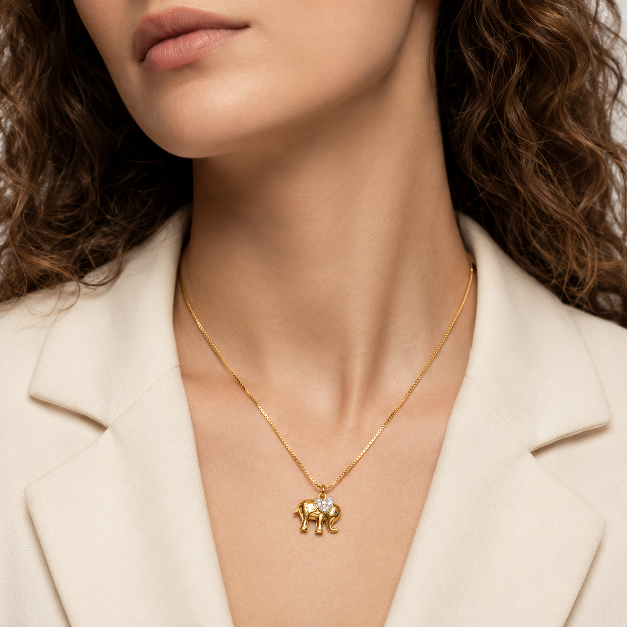 9K Gold Diamond Heart Elephant Pendant