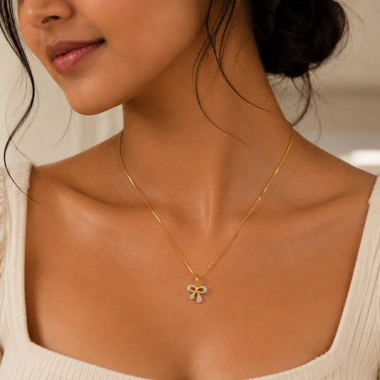 9K Gold Diamond Bow Pendant