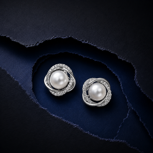 Silver Grace Loop Pearl Studs