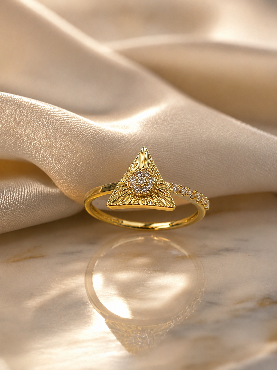 9K Gold Triangle Diamond Ring (Size - 10)