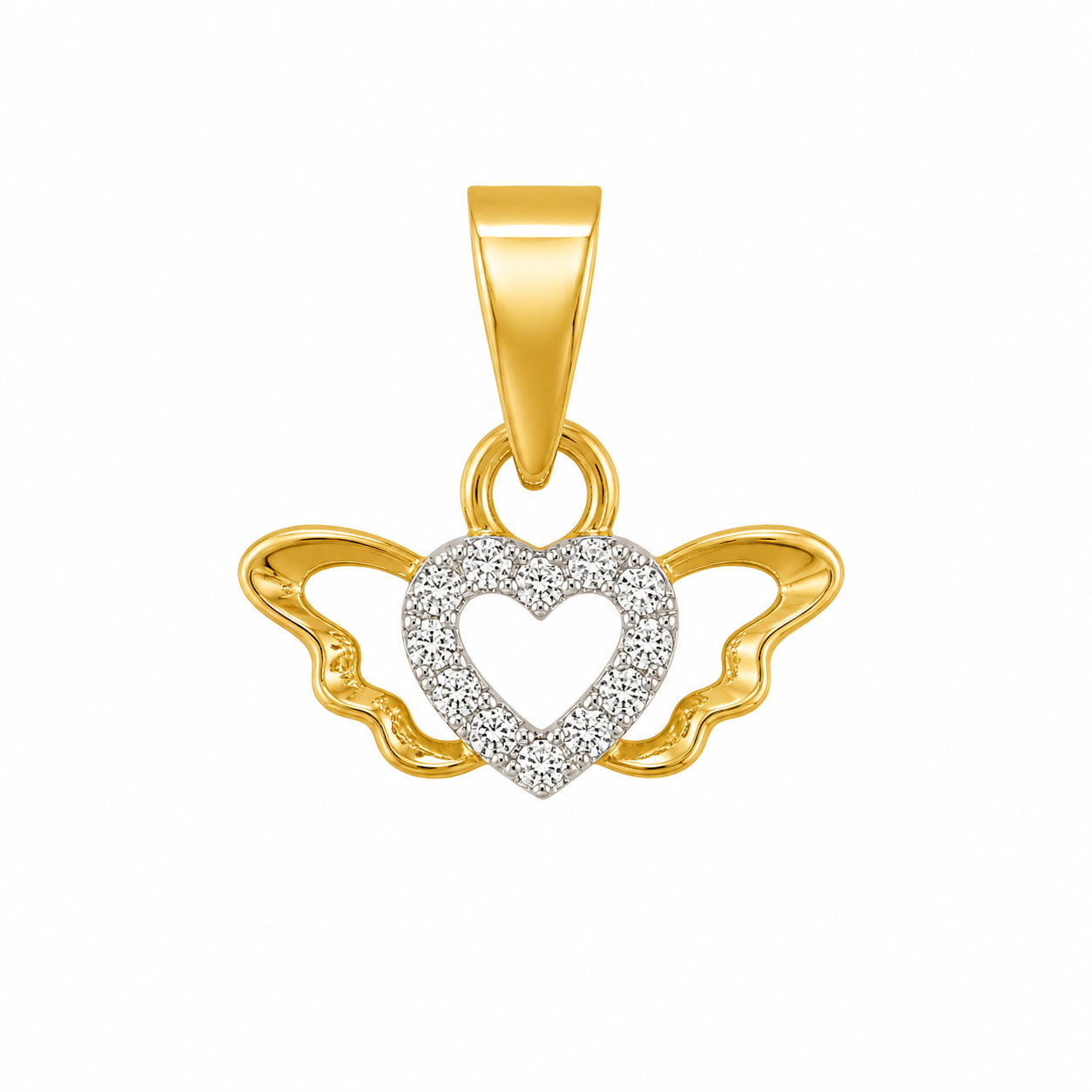 9K Gold Angel Wings Heart Pendant