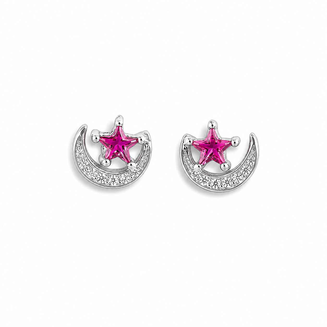 Silver Ruby Star Moon Spark Stud