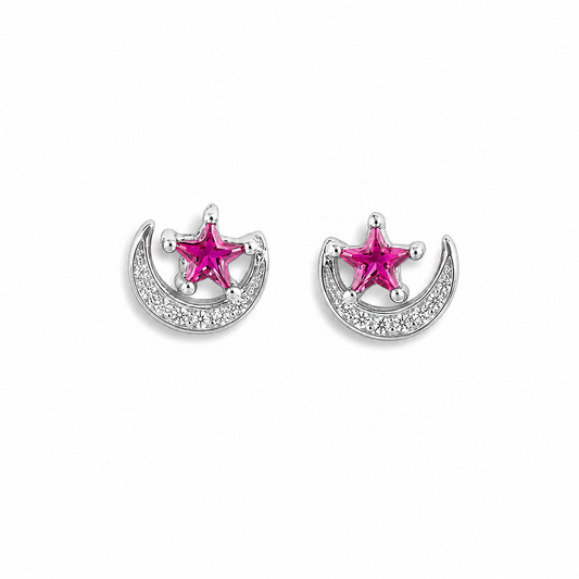 Silver Ruby Star Moon Spark Stud
