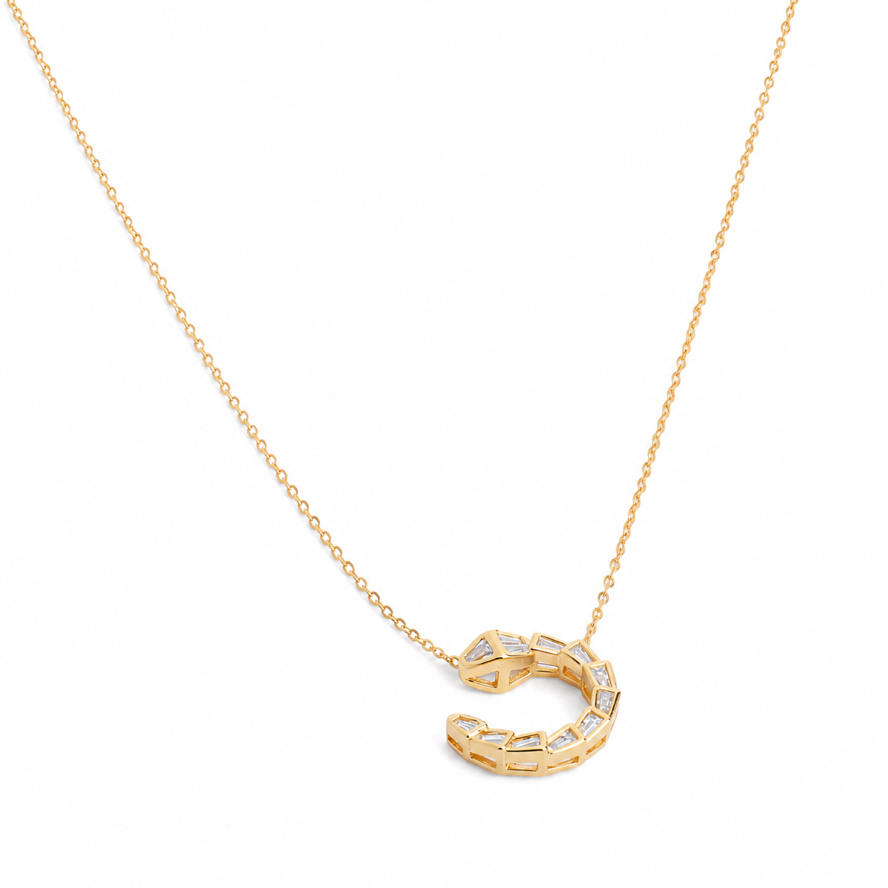 925 Silver Serpent Curve Crystal Gold Necklace