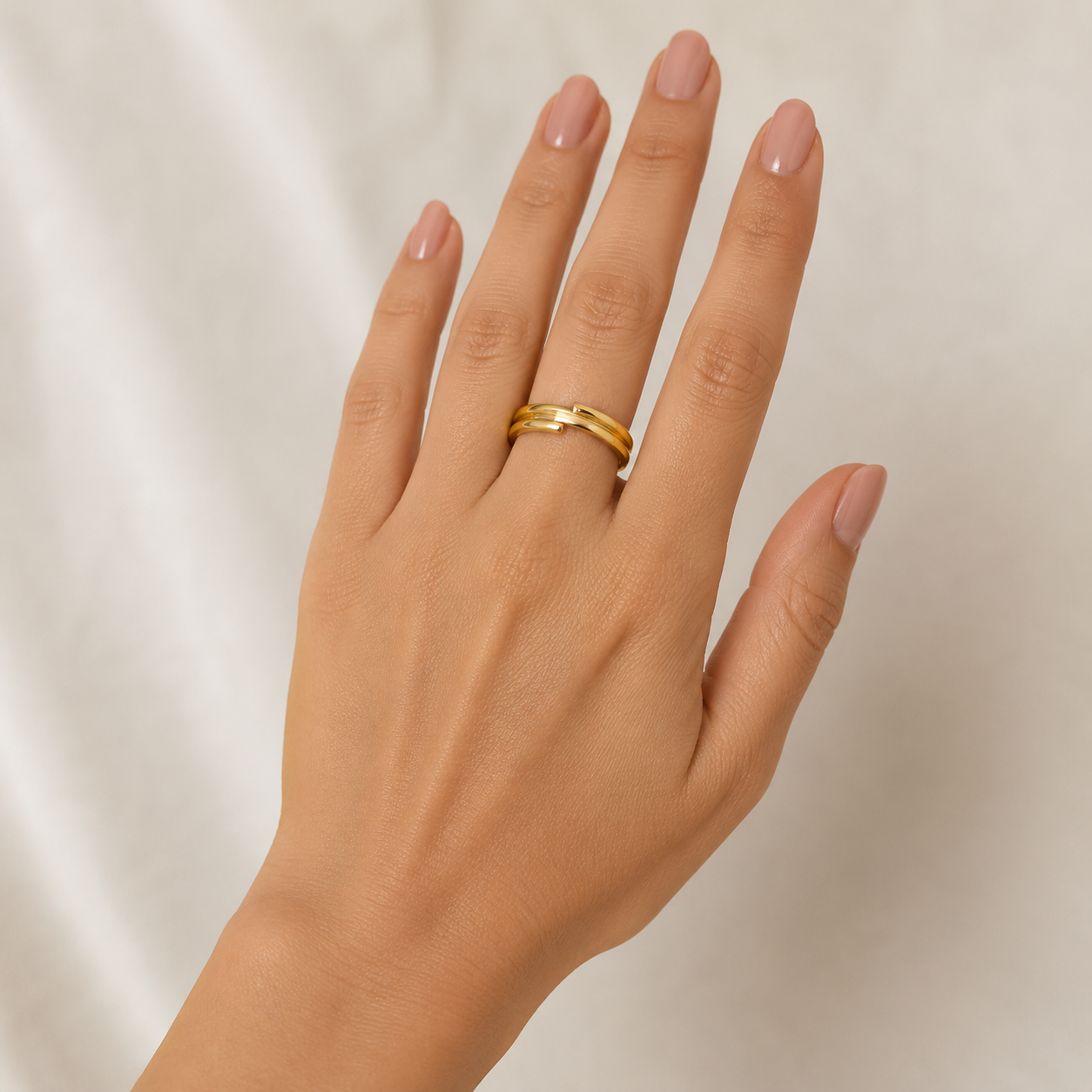 9K Gold Minimal Double Bar Open Ring (Size -12)