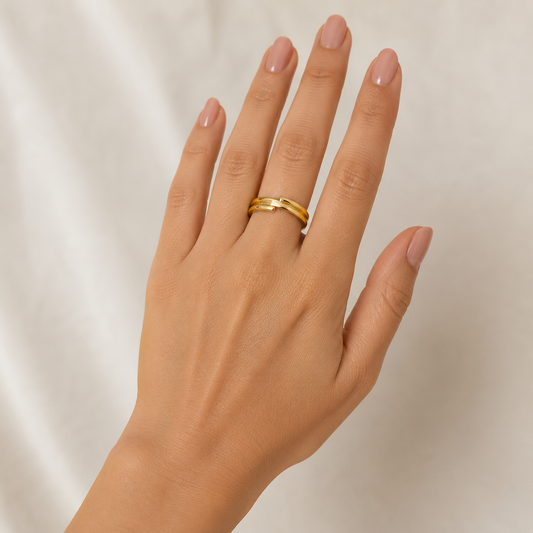 9K Gold Minimal Double Bar Open Ring (Size -12)