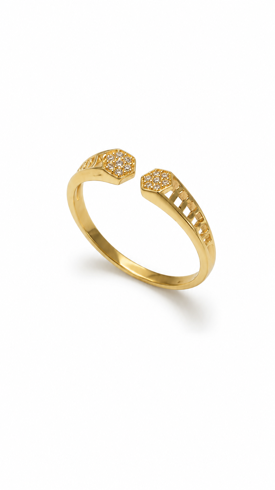 9K Gold Open Hexagon Diamond Ring (Size - 14)
