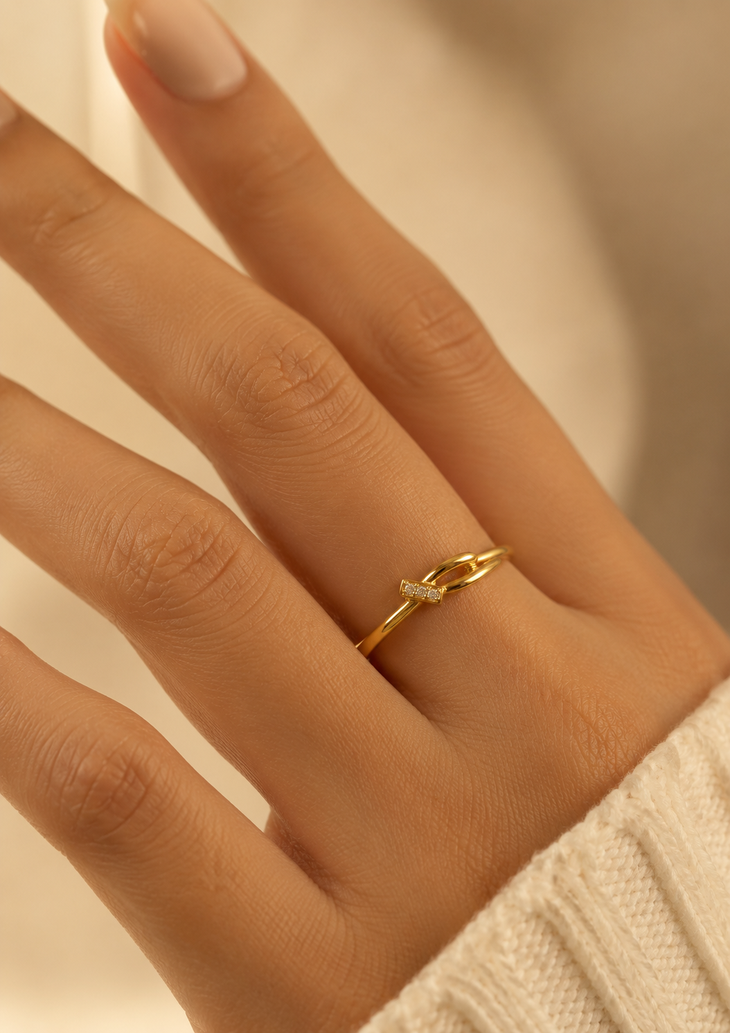 9K Gold Diamond Knot Ring (Size - 11)