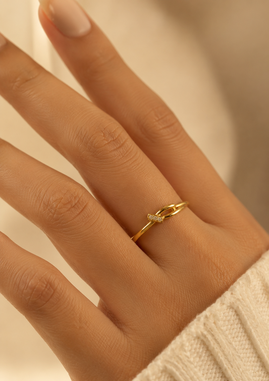 9K Gold Diamond Knot Ring (Size - 11)