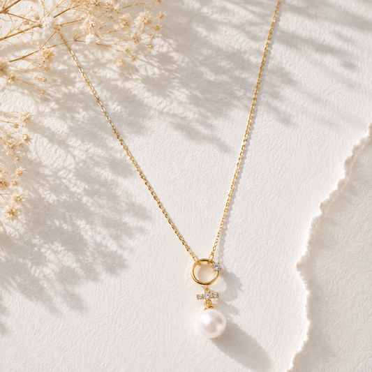 Silver Luna Pearl Drop  Necklaces