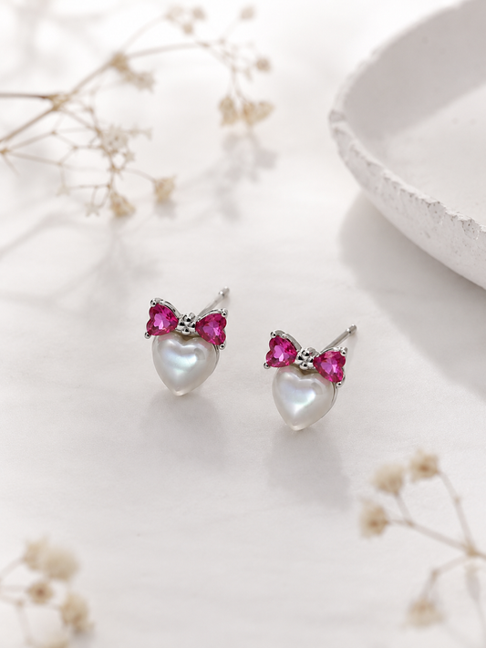 925 Silver Pink Bow Pearl Earrings