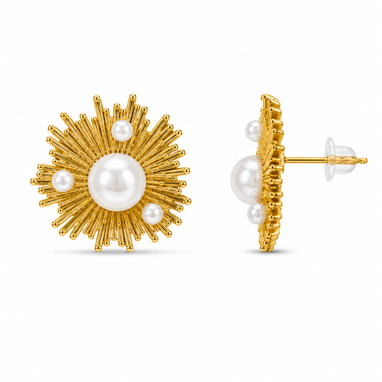 Demi Fine Solara Pearl Sunburst Earrings