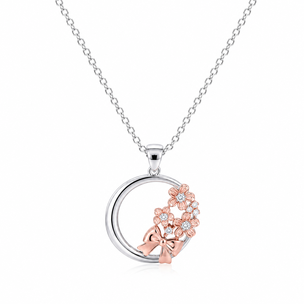 Silver Grace Bloom Circle Pendant Necklace