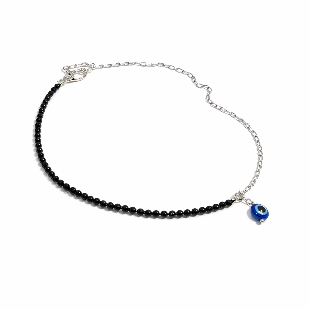 Half Silver Chain Evil Eye Anklet
