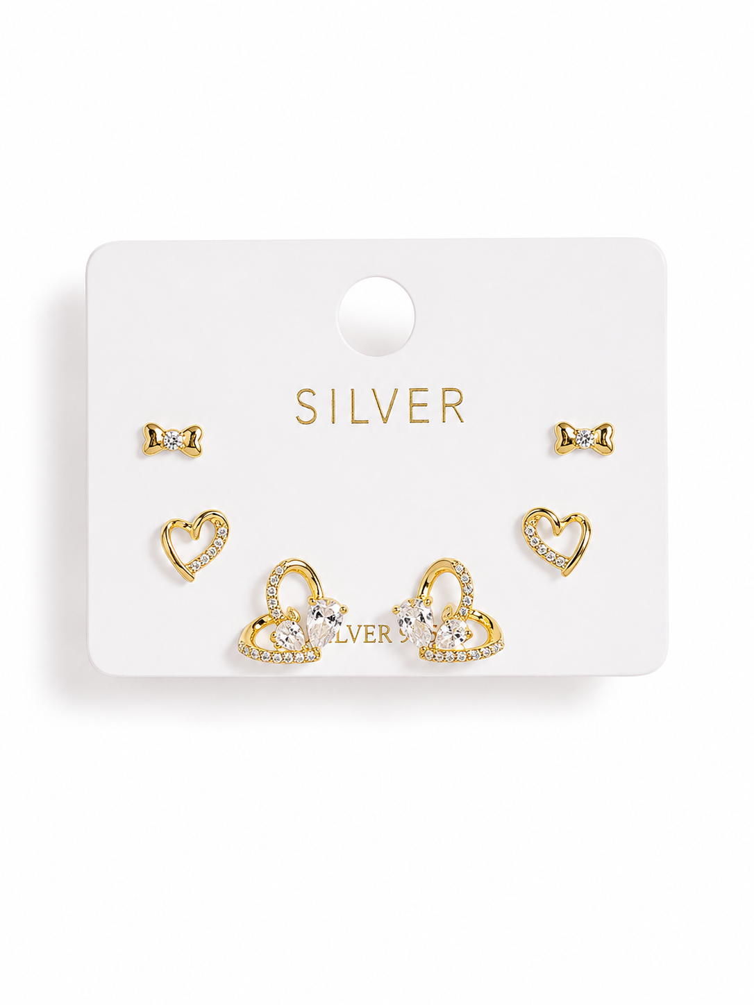 Silver Elegant Heart Trio Earrings