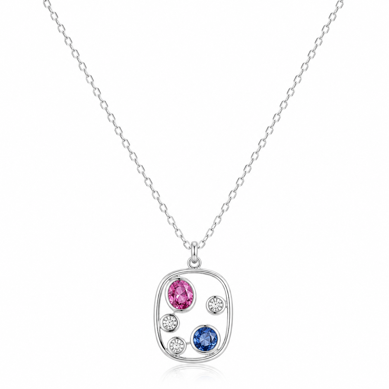 Silver Multi Stone Oval Necklace