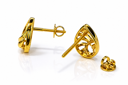 9K Gold Leaf Design Stud Earrings