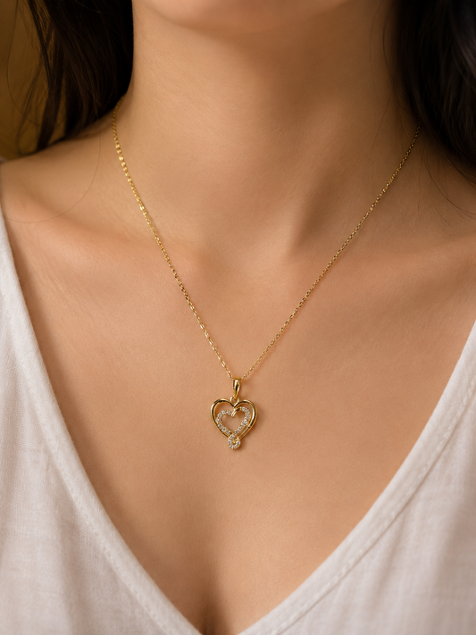 9K Gold Double Heart Crystal Pendant