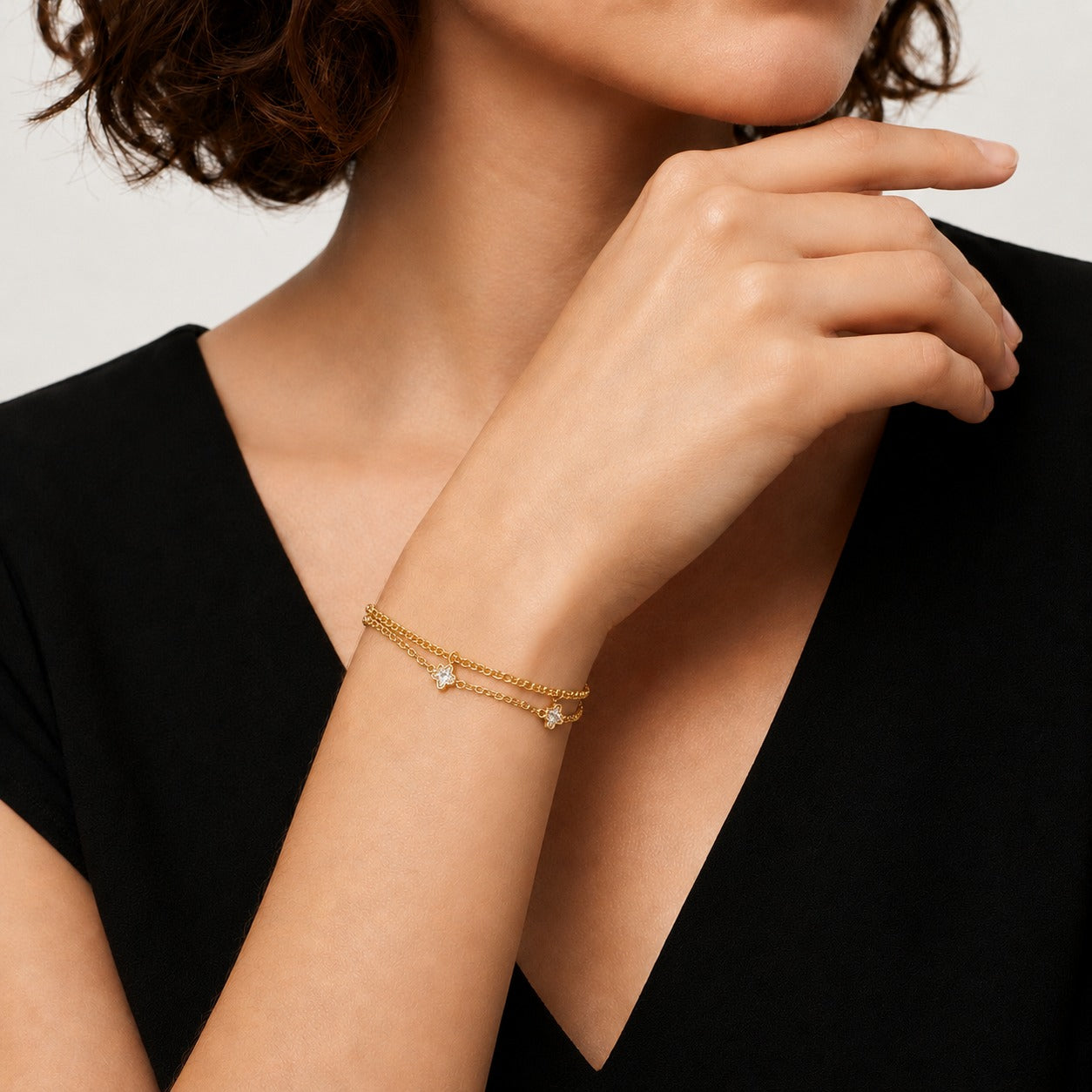 Demi Fine Golden Blossom Double Chain Bracelet