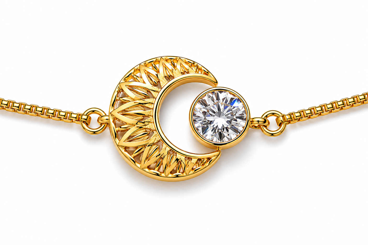 9K Gold Crescent Moon Diamond Bracelet