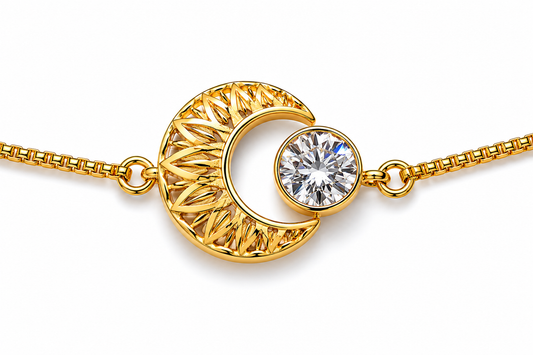 9K Gold Crescent Moon Diamond Bracelet