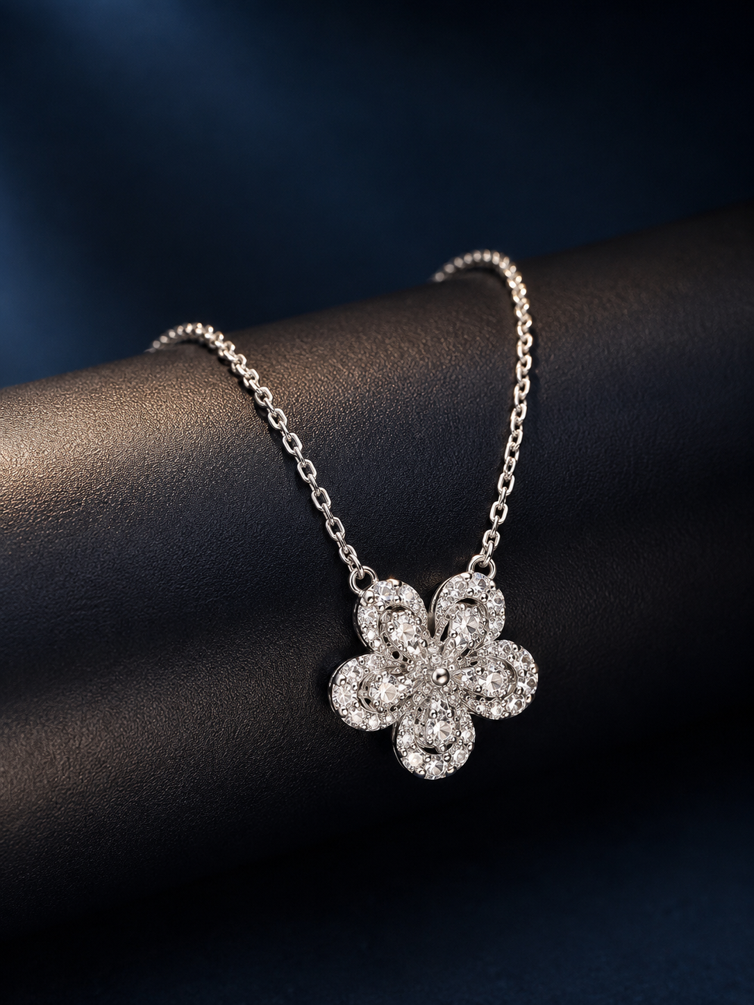 925 Silver Radiant Flower Diamond Necklace