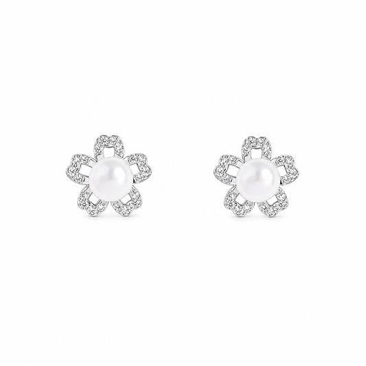 Silver Flora Pearl Glow Studs