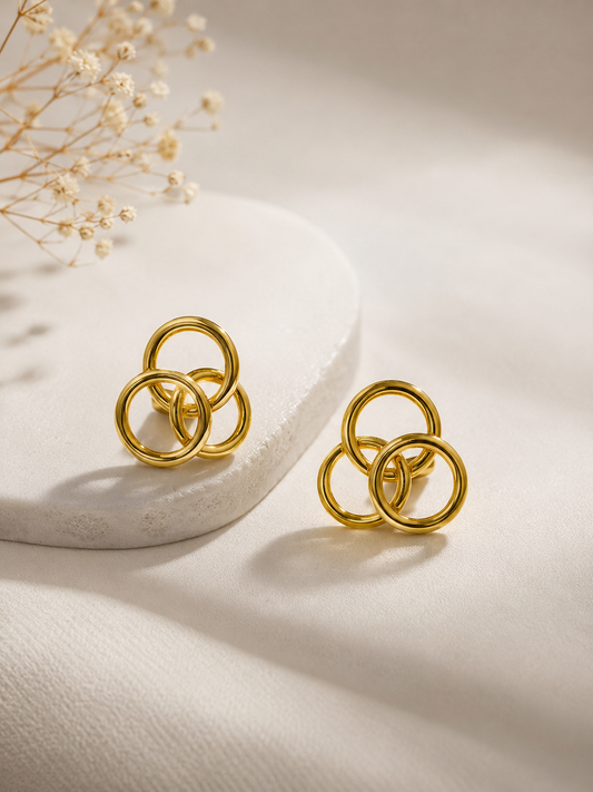 9K Gold Triple Circle Stud Earrings