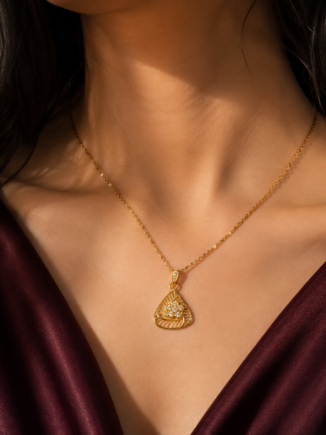9K Gold Floral Triangle Pendant