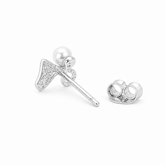 Silver Pearl Leaf Spark Stud Earrings