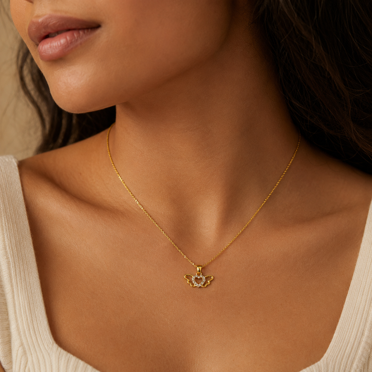 9K Gold Angel Wings Heart Pendant