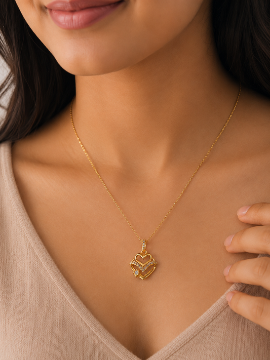 9K Gold Double Heart Diamond Pendant