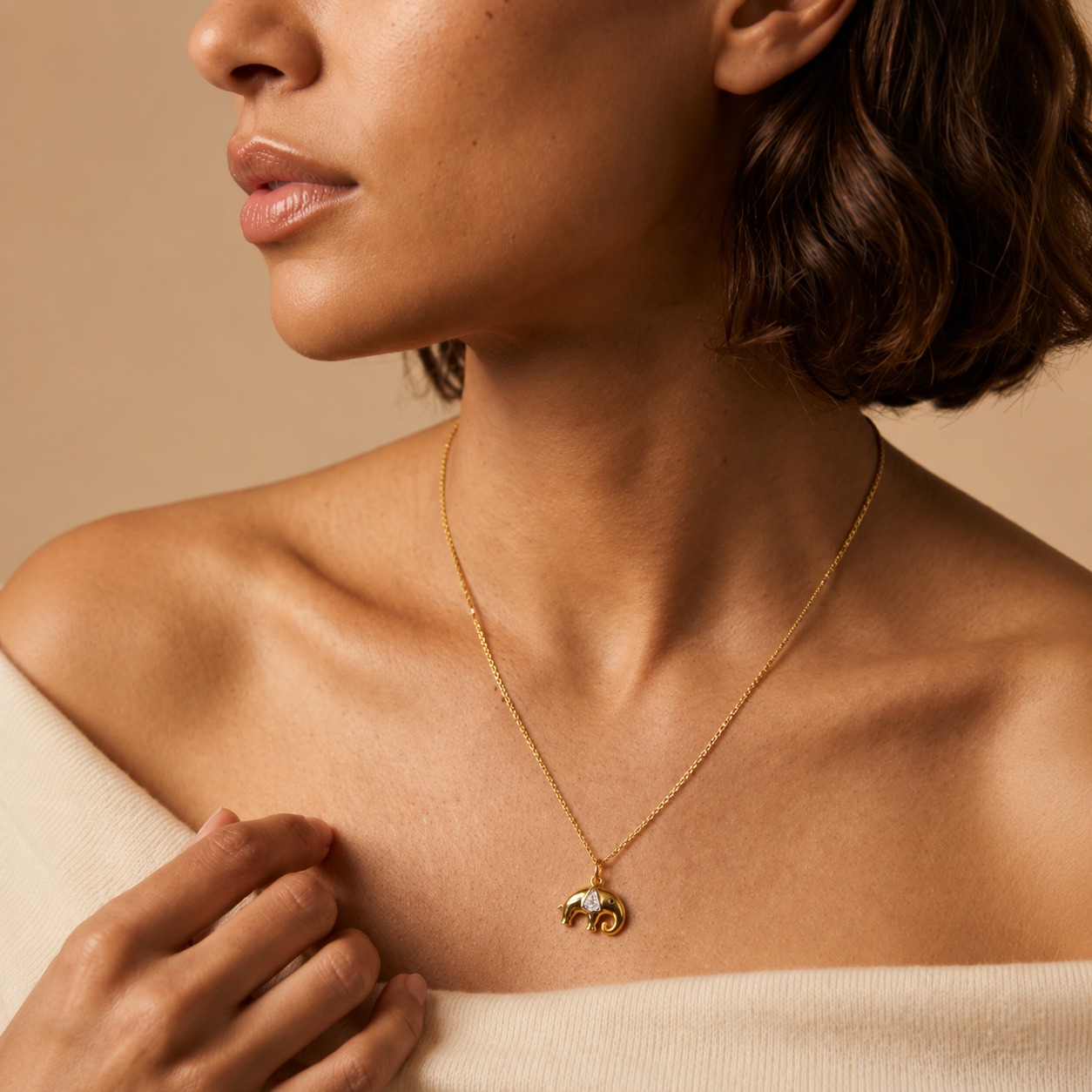 9K Gold Lucky Elephant Diamond Pendant
