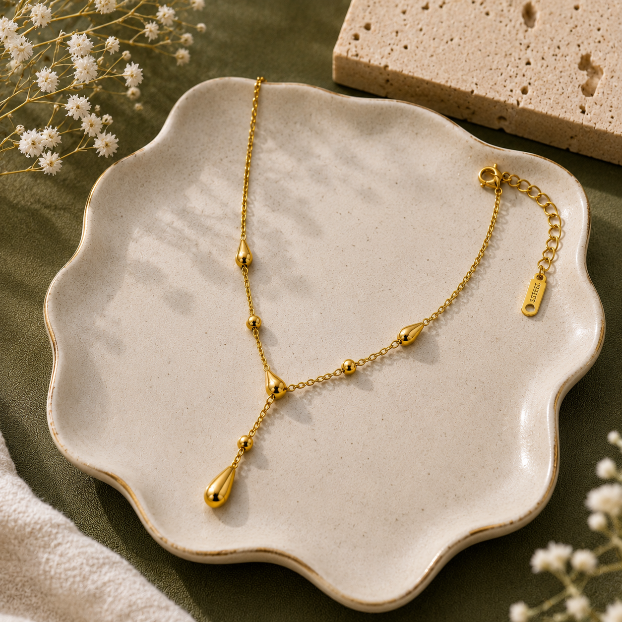 Golden Raindrop Y Necklace