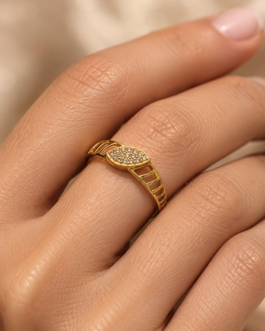 9K Gold Diamond Eye Ring (Size - 11)