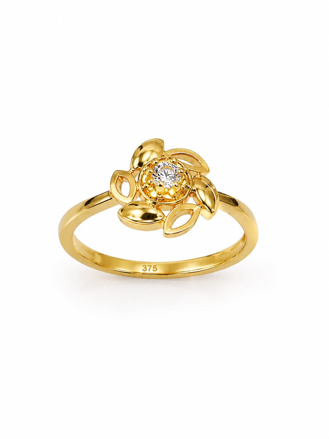 9K Gold Floral Sparkle Ring (Size - 12)